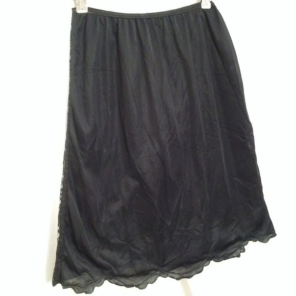Vintage 70s-80s Lingerie Half Slip Skirt -M Scalloped Lace Layer Applique Nylon - Picture 6 of 11